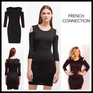 COLD SHOULDERS KNIT SHEATH SHIFT MINI DRESS THREE QUARTER SLEEVES A2C